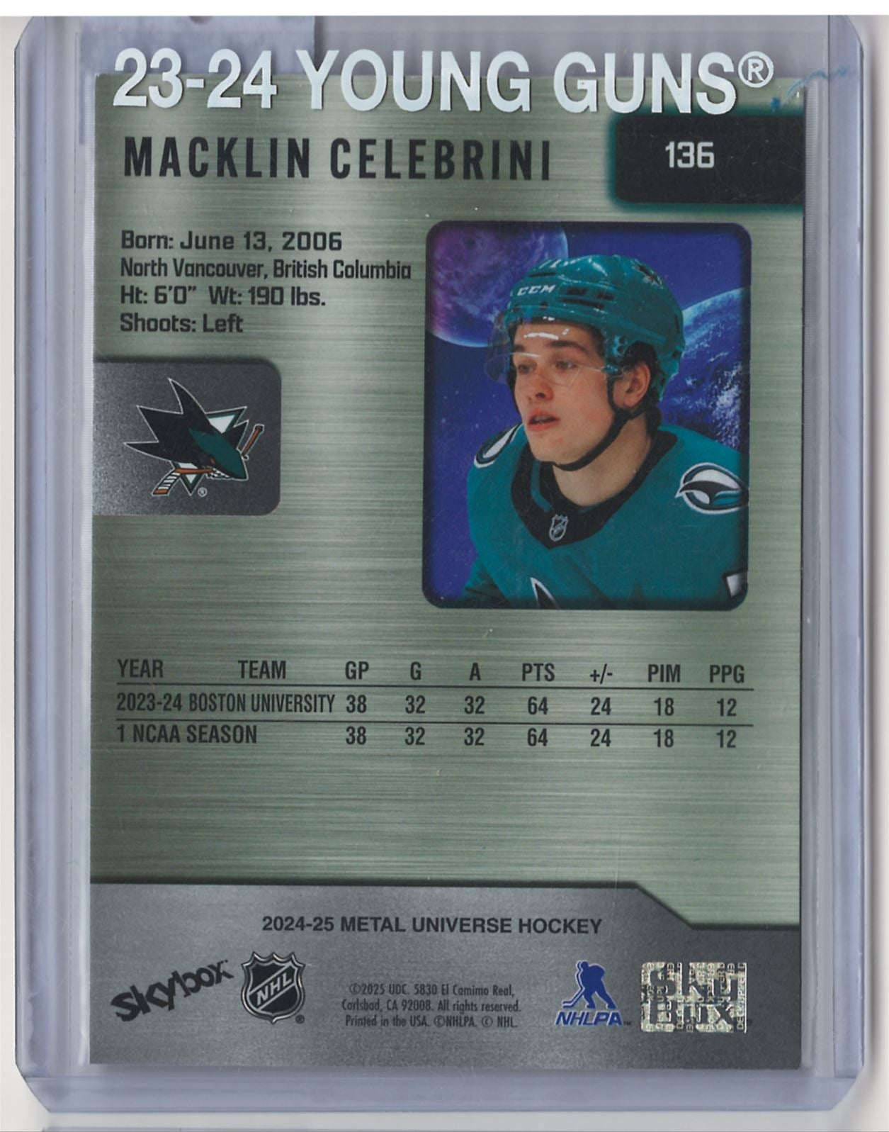 2024-25 Metal Universe Macklin Celebrini Rookie