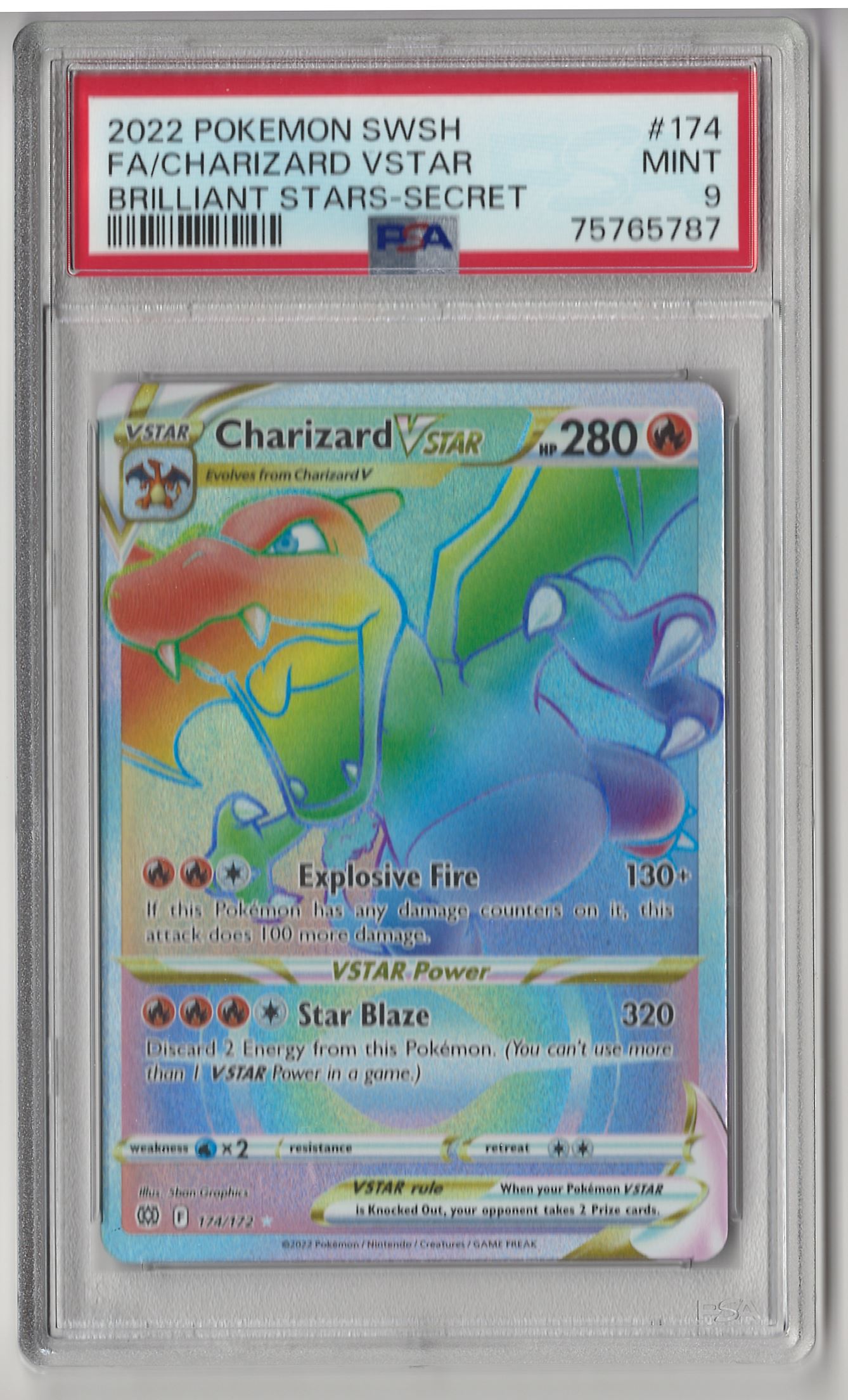 2022 Pokemon SWSH FA/Charizard VSTAR Brilliant Star - Secret - PSA 9
