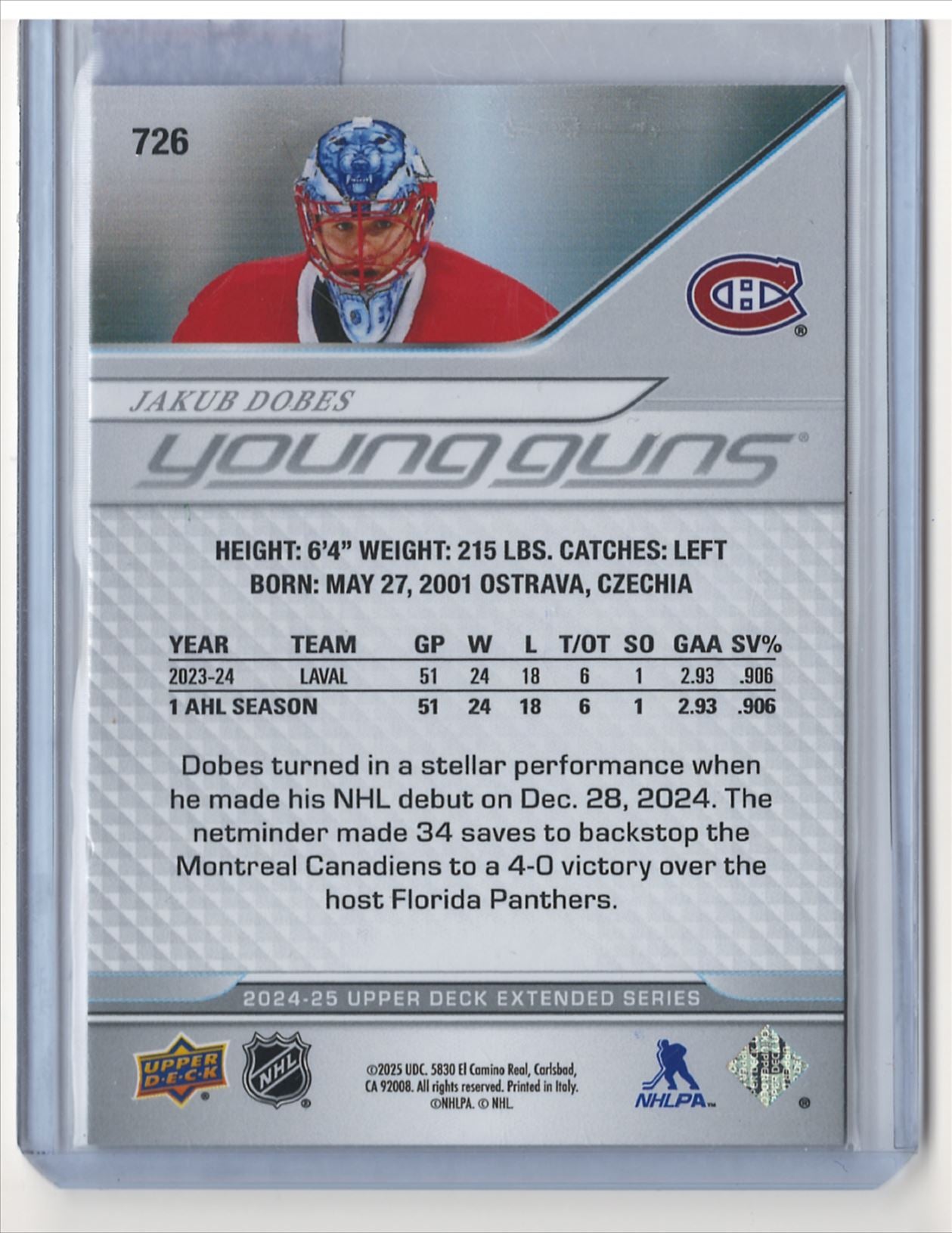 2024-25 Upper Deck Jakub Dobes Young Guns