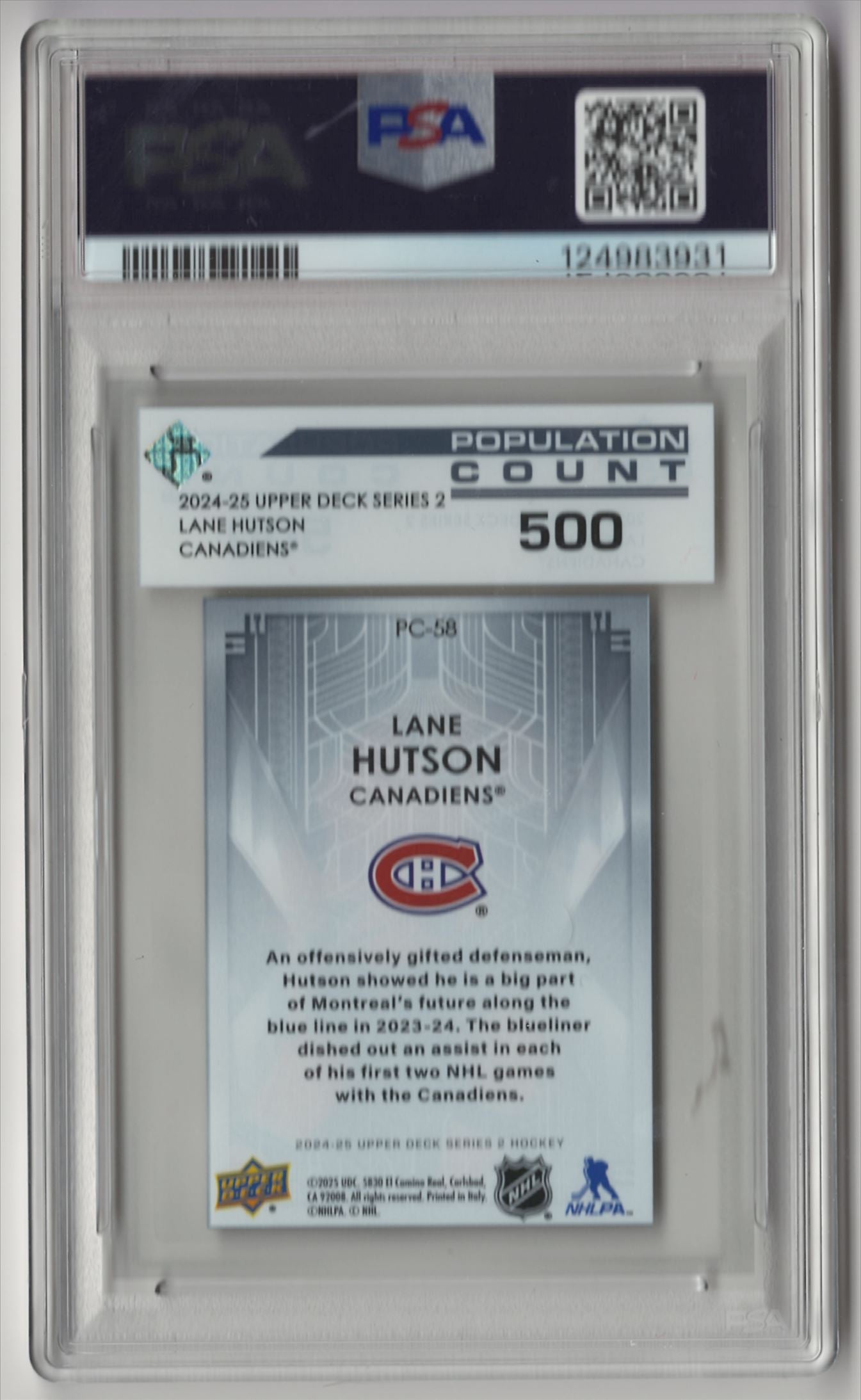 2024 Upper Deck Lane Hutson Population Count - 500 - PSA 9