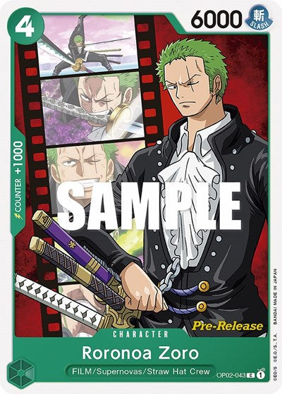 Roronoa Zoro - OP02-043 - Common - Paramount War Pre-Release Cards