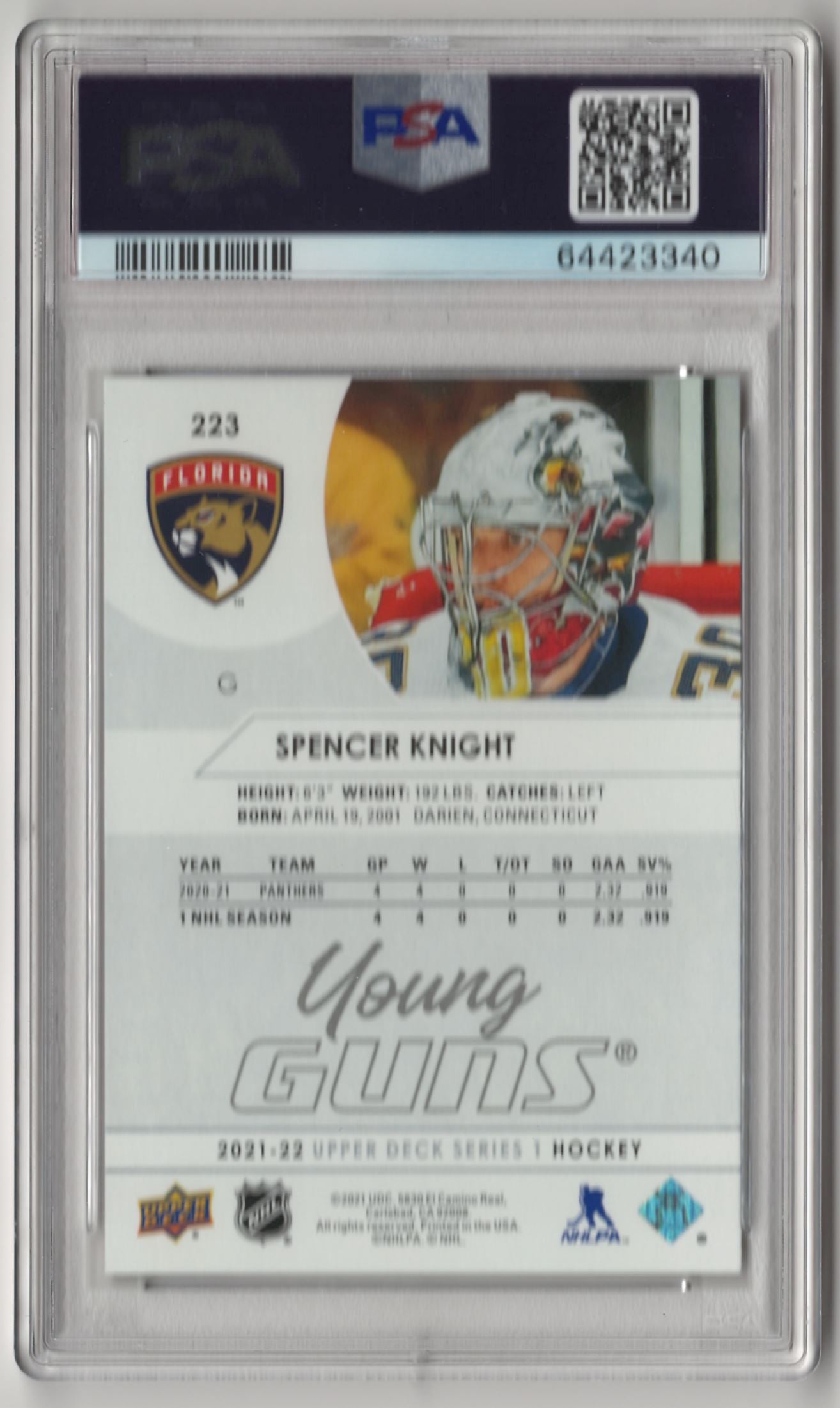 2021 Upper Deck Spencer Knight Young Gun - PSA 10