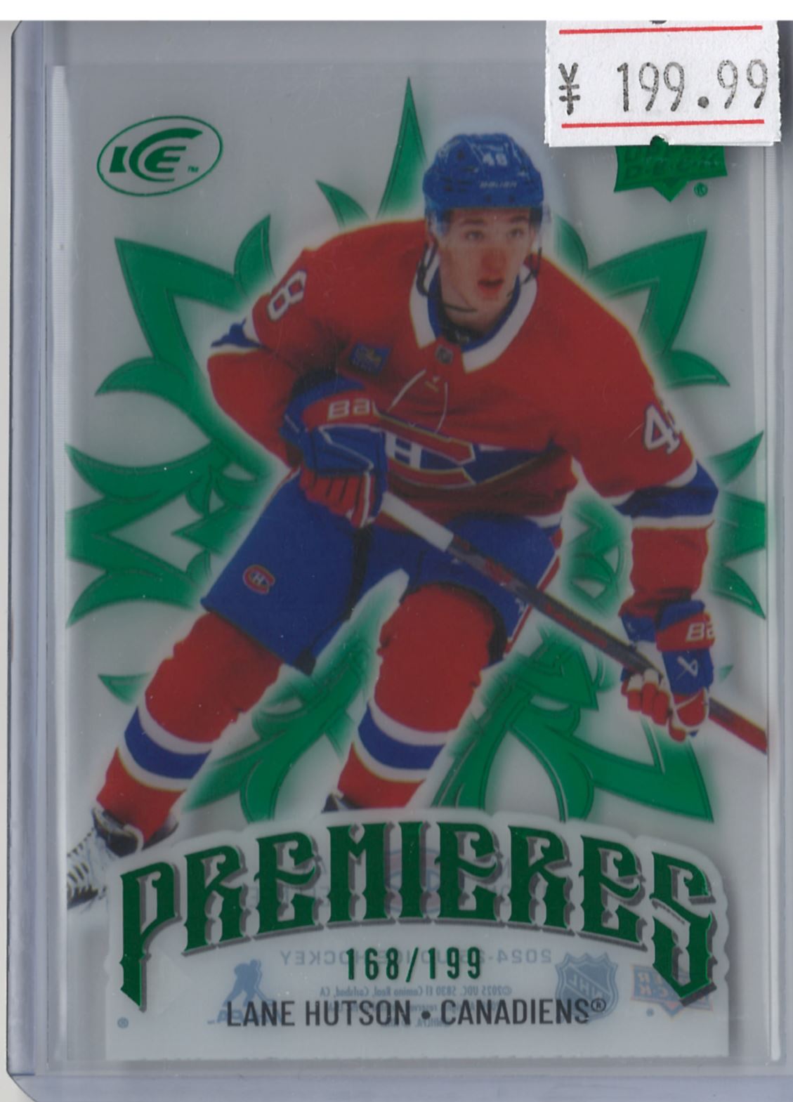2024-25 Upper Deck Ice Premieres Clear Cut Lane Hutson 168/199