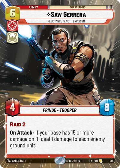Saw Gerrera - Resistance is Not Terrorism - 417 - Rare (Hyperspace) - Twilight of the Republic
