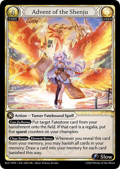 Advent of the Shenju - 028 - Ultra Rare - Guo Jia Re: Collection, Heaven’s Favored