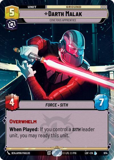 Darth Malak - Covetous Apprentice - 974 - Legendary (Hyperspace Foil) - Legends of the Force