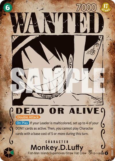 Monkey.D.Luffy - OP13-118 - Secret Rare (Wanted Poster) - Carrying On His Will