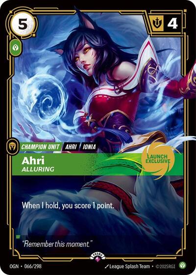 Ahri, Alluring (Launch Exclusive) - 066/298 - Promo - Riftbound Promotional Cards