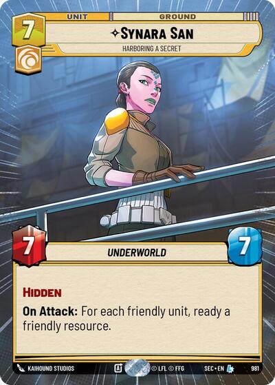 Synara San - Harboring a Secret - 981 - Legendary (Hyperspace Foil) - Secrets of Power