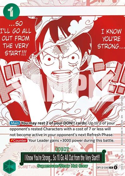 I Know You're Strong... So I'll Go All Out from the Very Start!!! - OP13-040 - Rare (3rd Anniversary Treasure Campaign Pack) - One Piece Promotion Cards