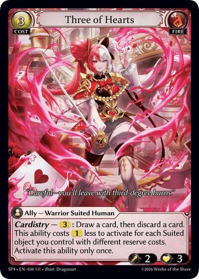 Three of Hearts - 030 - Super Rare - Supporter Pack 4