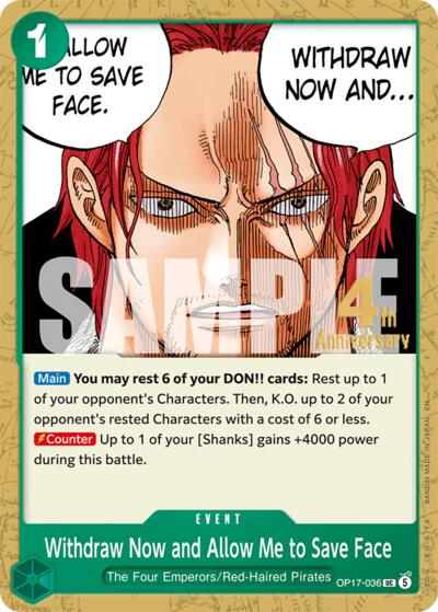 Withdraw Now and Allow Me to Save Face - OP17-036 - Uncommon - The World's Strongest Warriors Release Event Cards