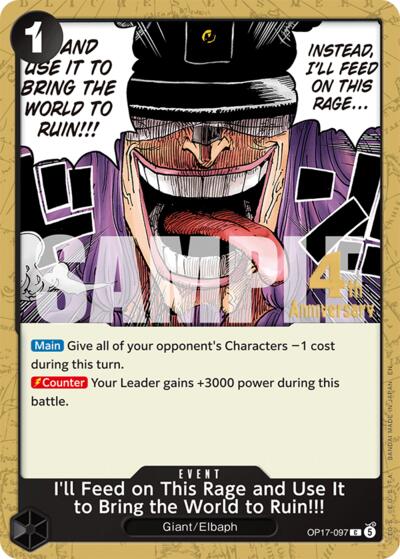 I'll Feed on This Rage and Use It to Bring the World to Ruin!!! - OP17-097 - Common - The World's Strongest Warriors Release Event Cards