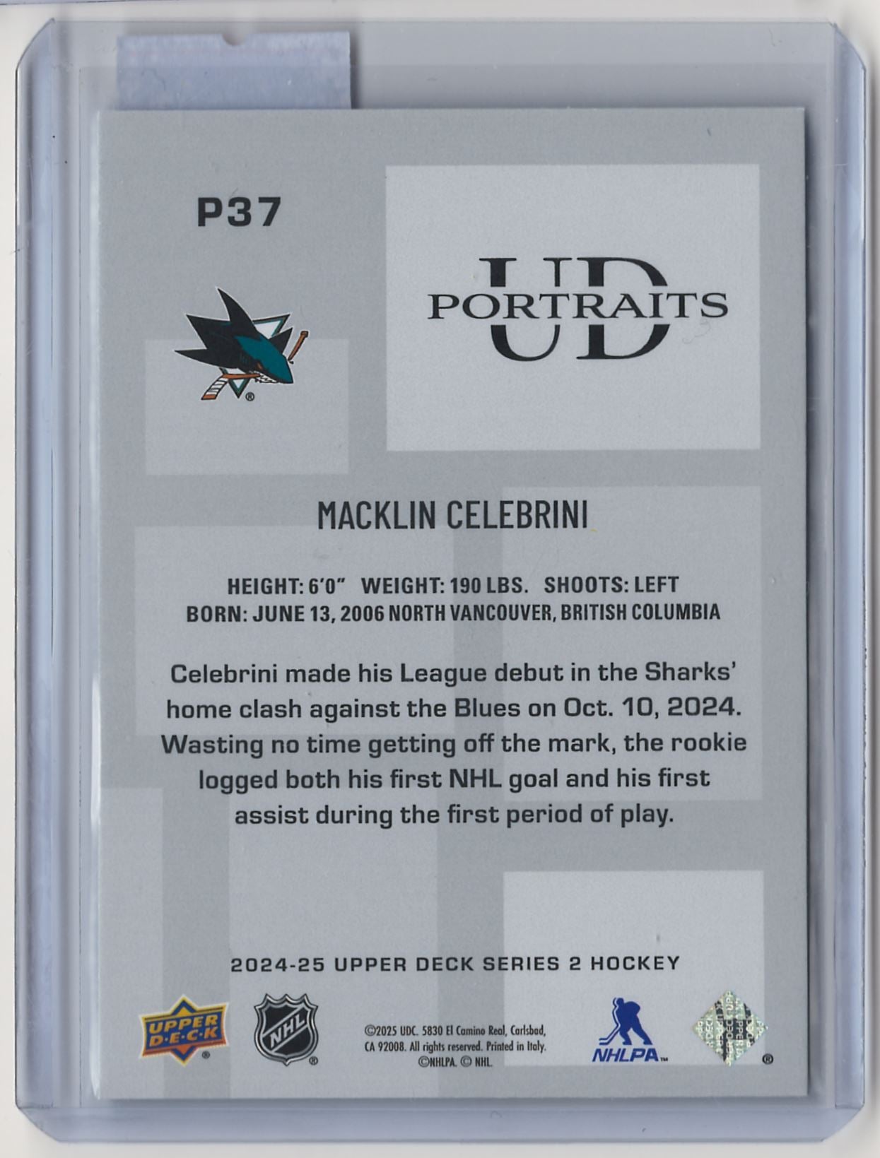 2024-25 Upper Deck UD Portrait Macklin Celebrini