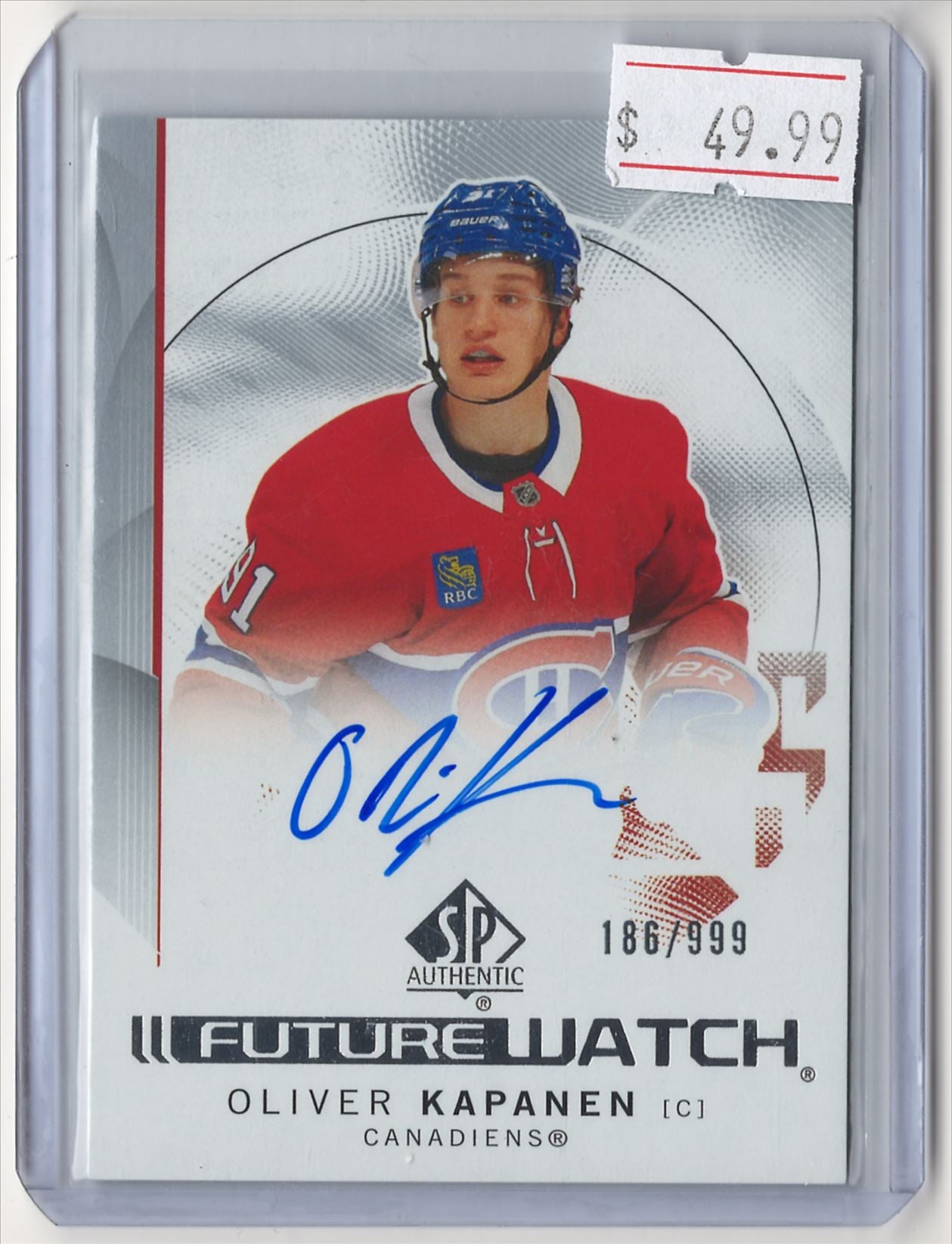 2024-25 SP Authentic Future Watch Auto Oliver Kapanen 186/999