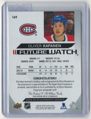 2024-25 SP Authentic Future Watch Auto Oliver Kapanen 186/999