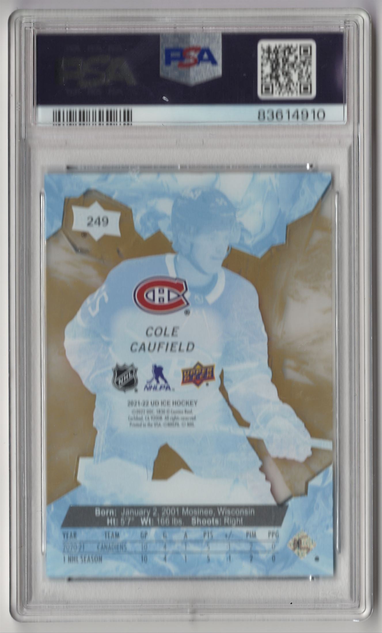 2021 Upper Deck Ice Cole Caufield Gold 14/25 - PSA 10