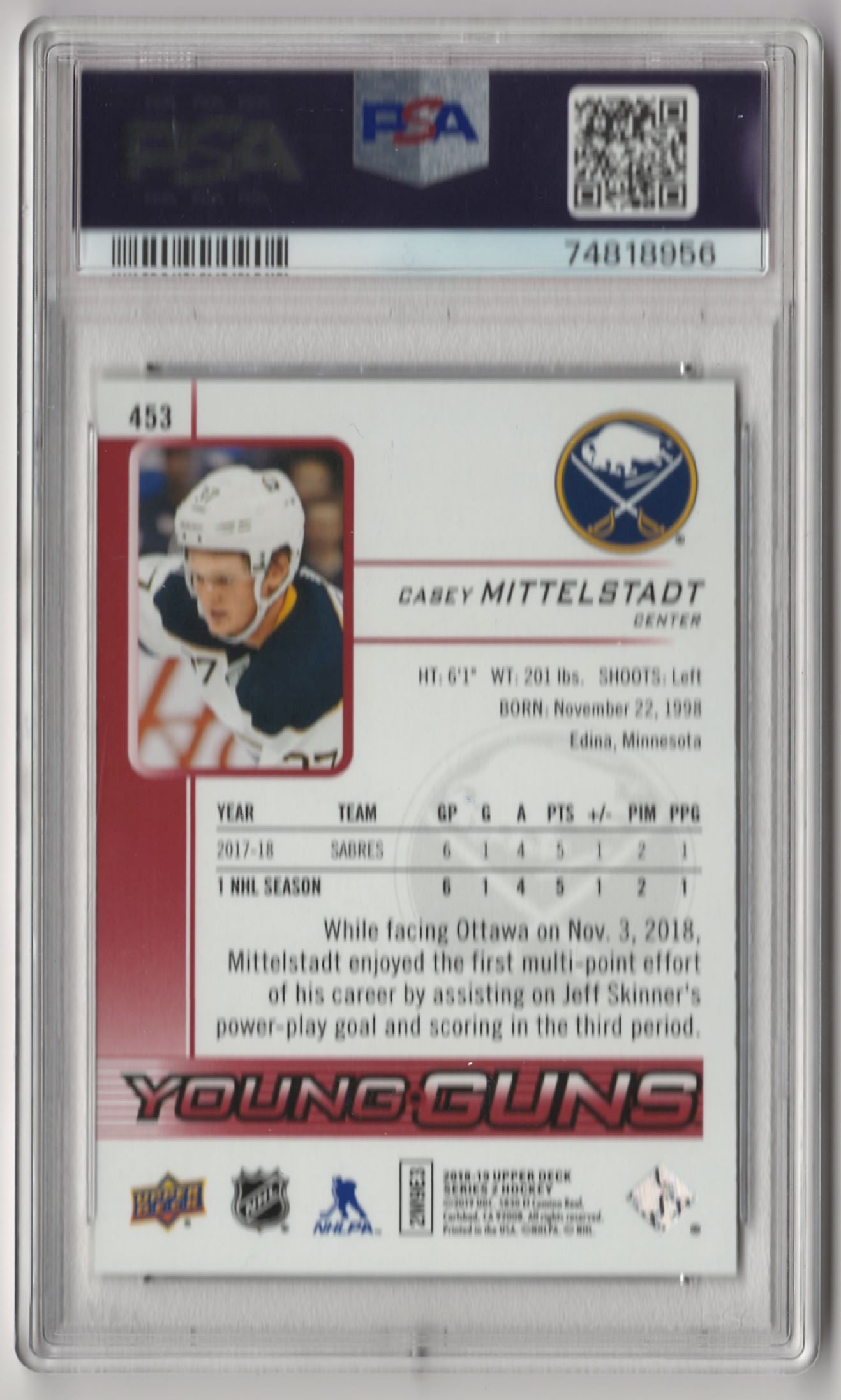 2018 Upper Deck Casey Mittelstadt Young Guns Exclusives 086/100 - PSA 9