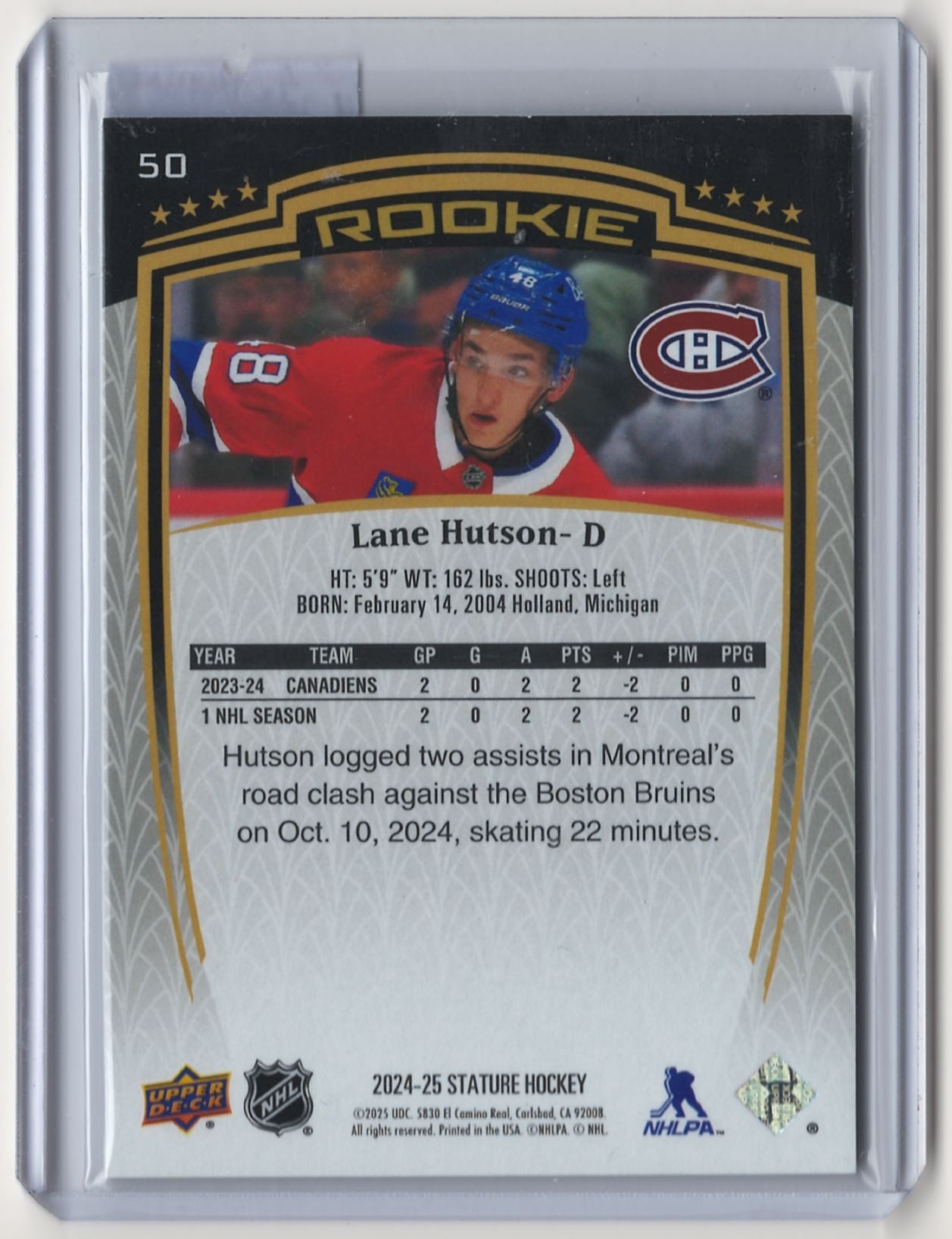 2024-25 Upper Deck Stature Rookie Lane Hutson 542/999