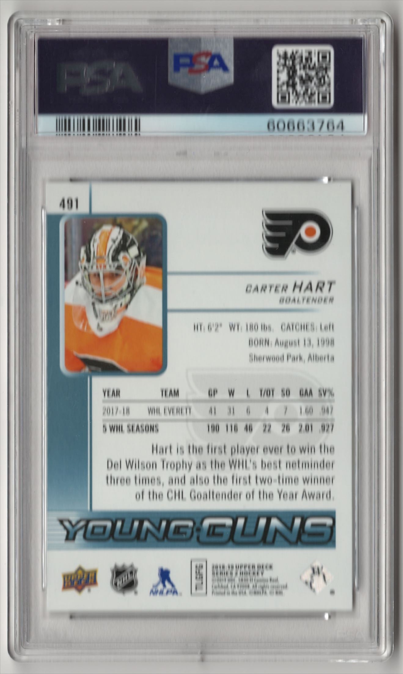 2018 Upper Deck Carter Hart Young Gun - PSA 10
