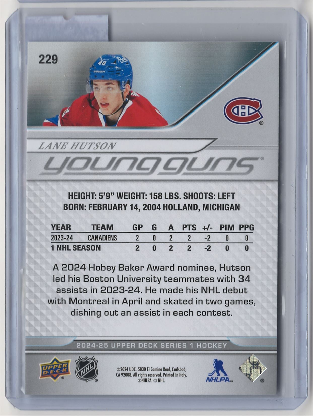 2024-25 Upper Deck Lane Hutson Young Guns