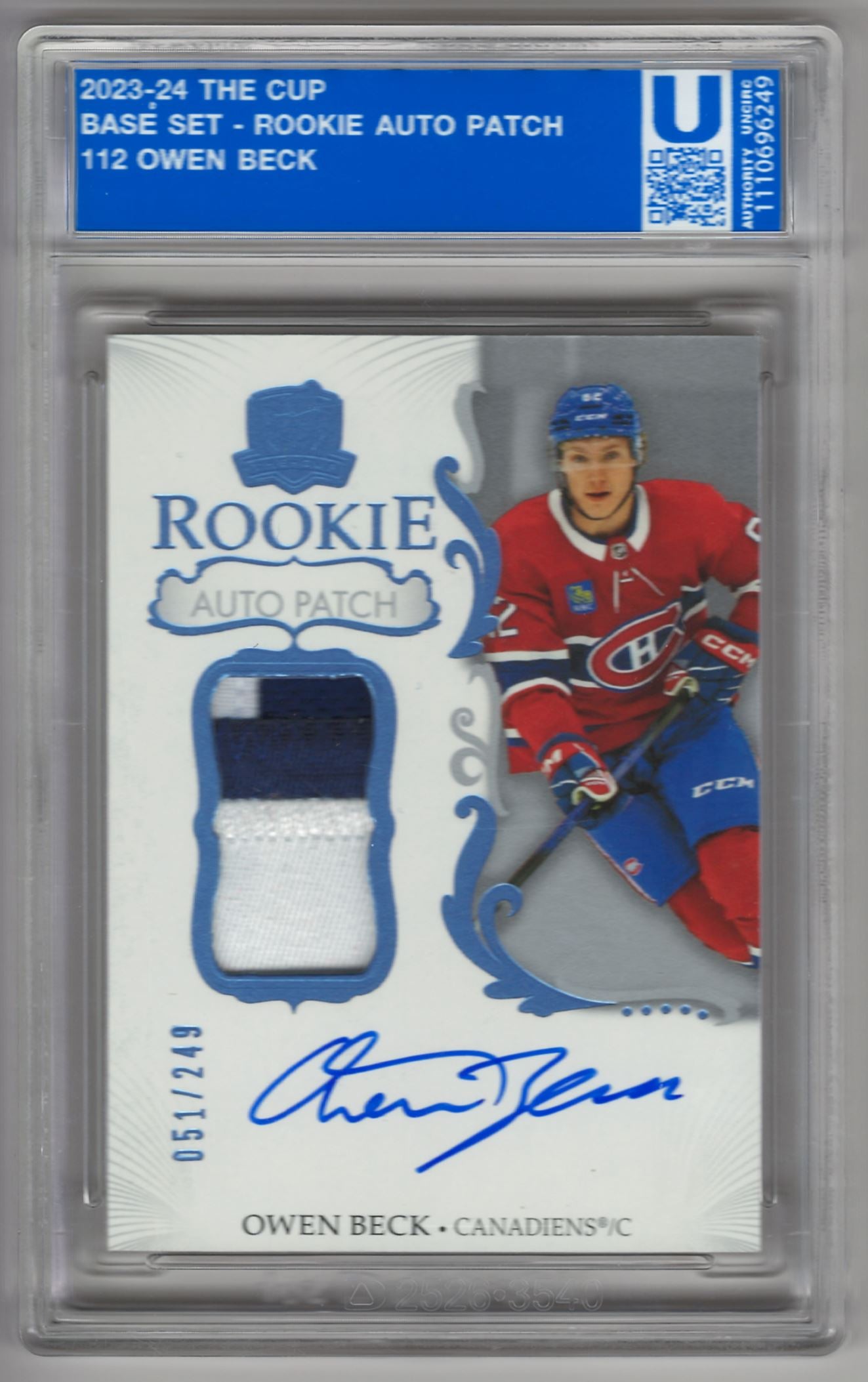 2023-24 The Cup Rookie Auto Patch Owen Beck 051/249