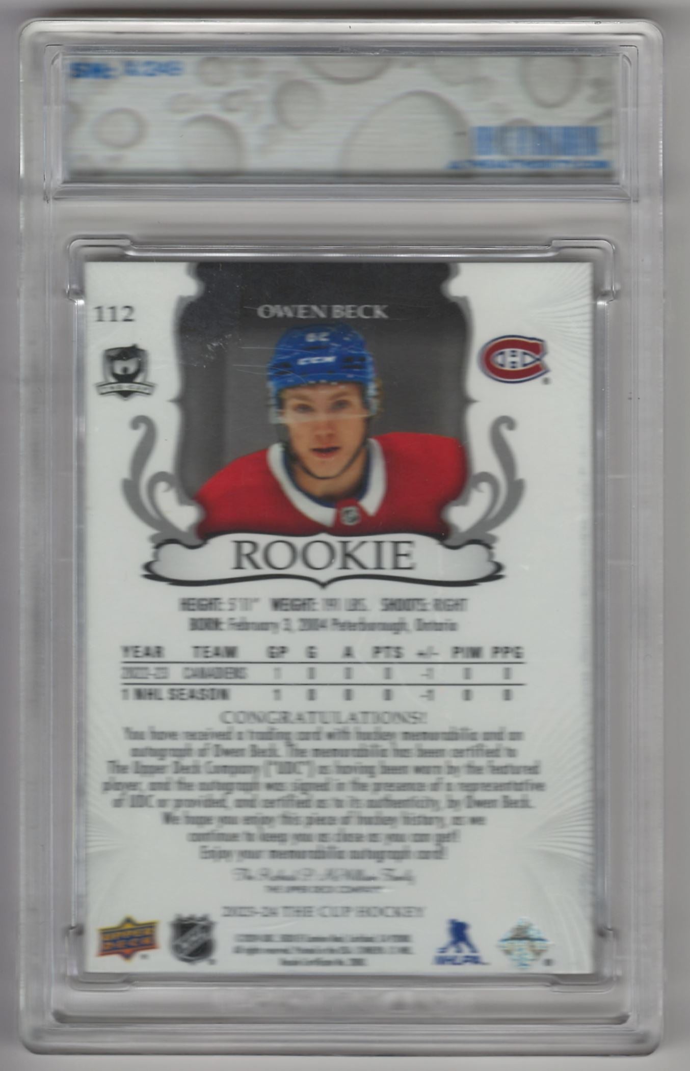 2023-24 The Cup Rookie Auto Patch Owen Beck 051/249