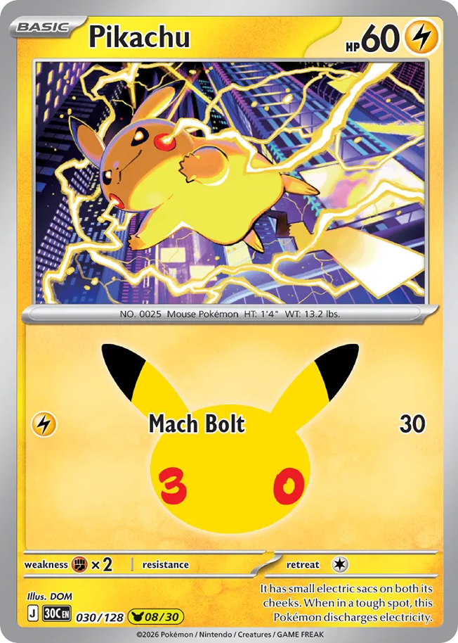 Pikachu - 030/128 - 30th Celebration