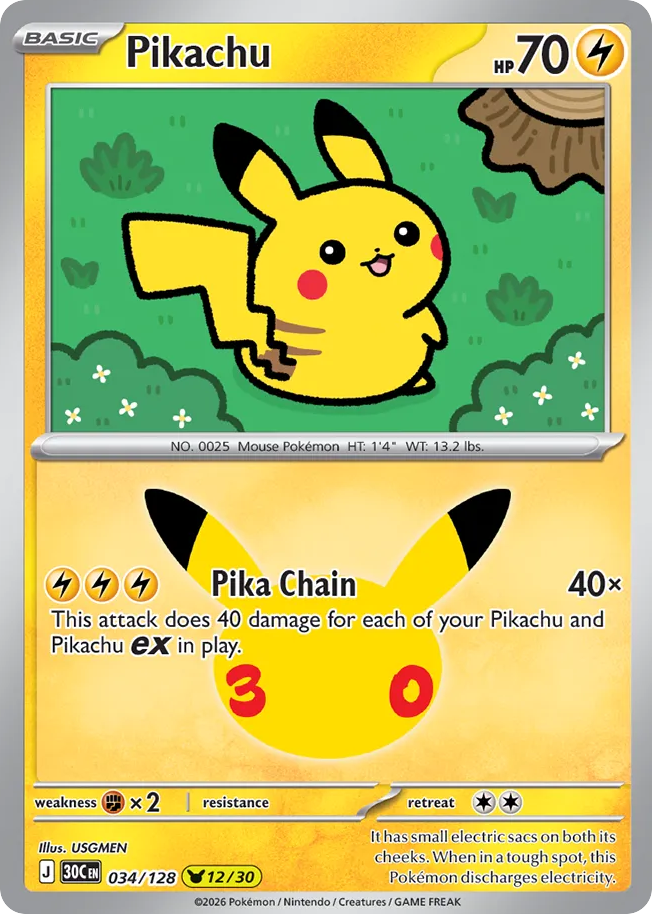 Pikachu - 034/128 - 30th Celebration