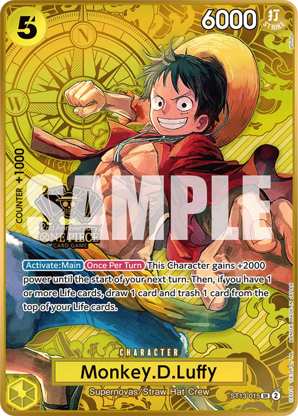 Monkey.D.Luffy - ST13-015 - Super Rare (Second Anniversary Stamp) - Ultra Deck: The Three Brothers