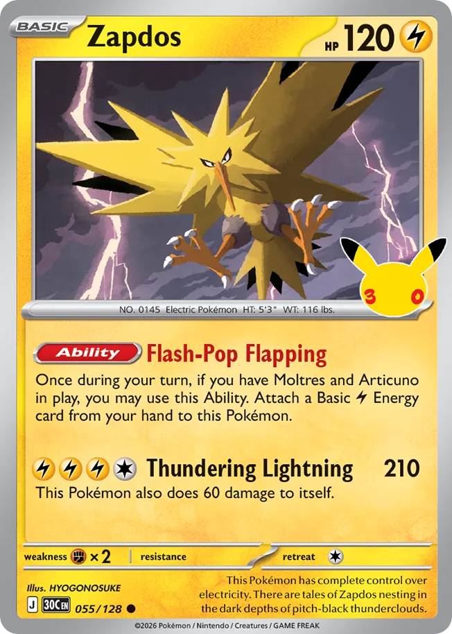 Zapdos - 055/128 - 30th Celebration