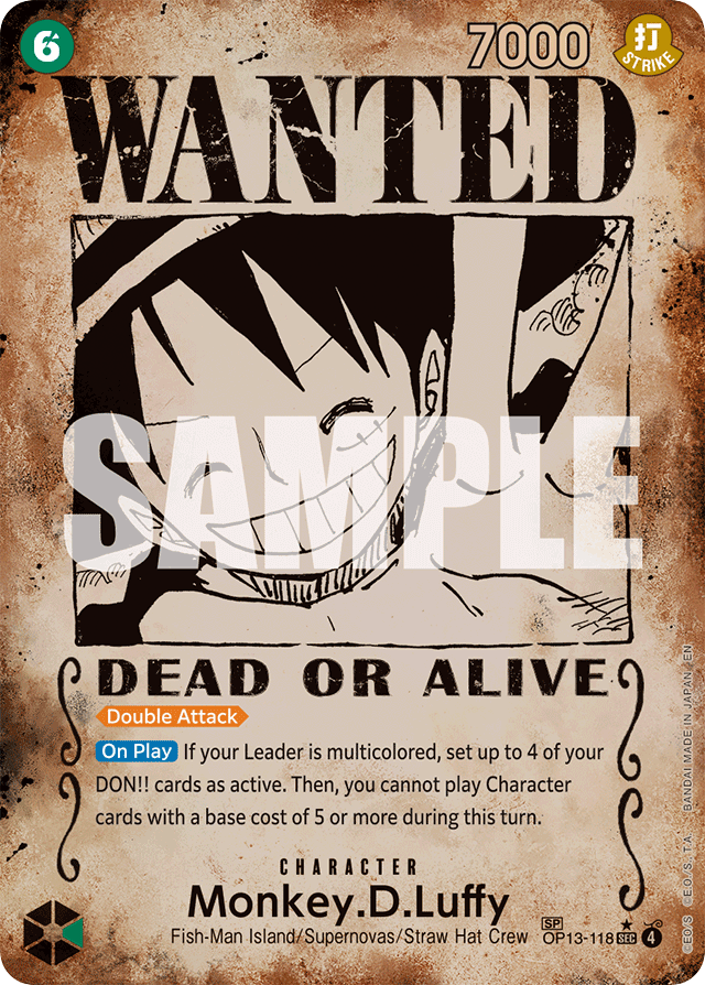 Monkey.D.Luffy - OP13-118 - Secret Rare (Wanted Poster) - Carrying On His Will