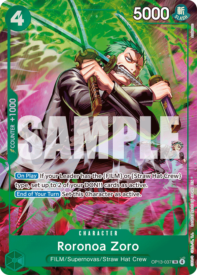 Roronoa Zoro - OP13-037 - Rare (Treasure Rare) - Carrying On His Will
