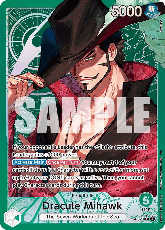 Dracule Mihawk - OP14-020 - Leader (Alternate Art) - The Azure Sea's Seven