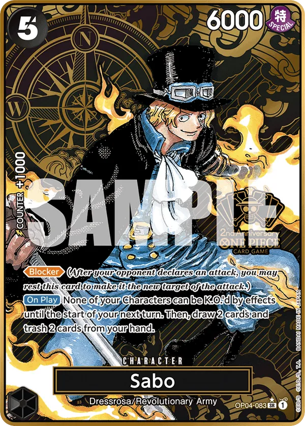 Sabo - OP04-083 - Super Rare (Second Anniversary Stamp) - Kingdoms of Intrigue