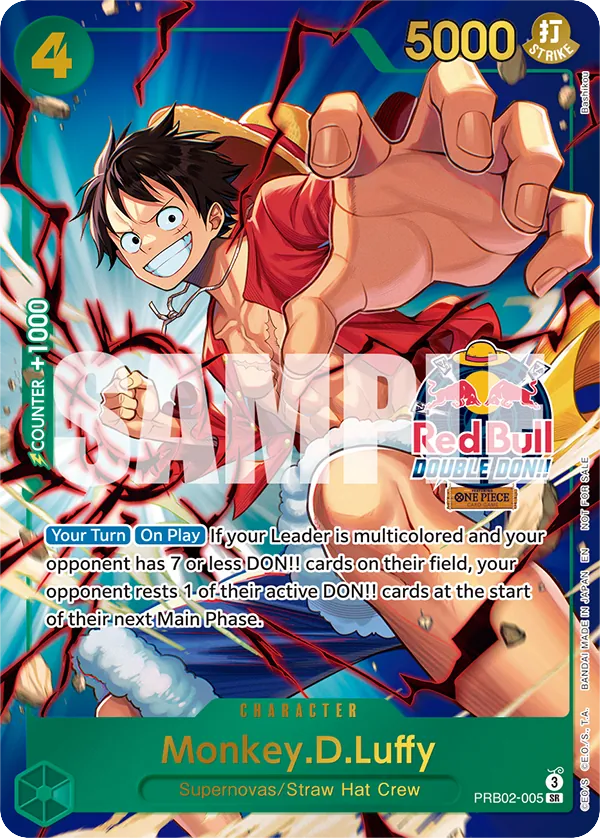 Monkey.D.Luffy - PRB02-005 - Super Rare (Red Bull Double Don Stamp) - The Best Vol.2