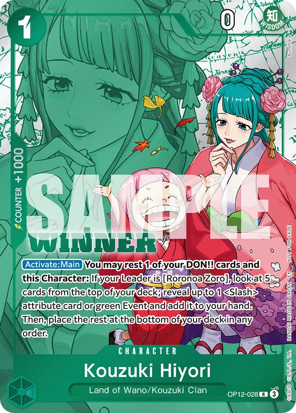 Kouzuki Hiyori - OP12-028 - Rare (Winner Stamp) - Legacy of the Master