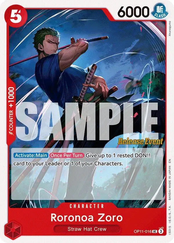 Roronoa Zoro - OP11-016 - A Fist of Divine Speed Release Event Cards