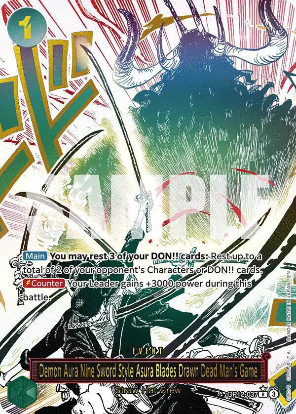 Demon Aura Nine Sword Style Asura Blades Drawn Dead Man's Game (Alternate Art) - OP12-037 - Legacy of the Master